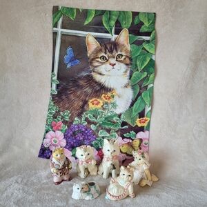 Lot of cat ornaments assorted ceramic resin fabric wall decor trinket figurines